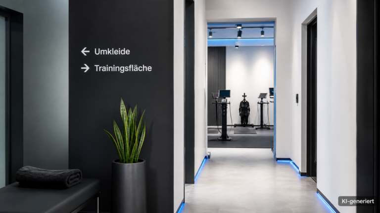 Kurzer Weg von der Trainingsfläche zu einem gekennzeichneten Wäschebehälter