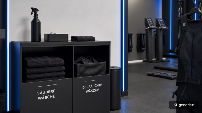Vorbereitete Trainingsstation mit bereitgelegtem Handtuch und Wasser
