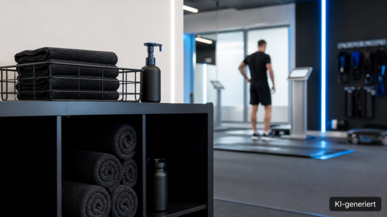 Ablage mit bereitgelegten Handtüchern neben der Trainingsfläche