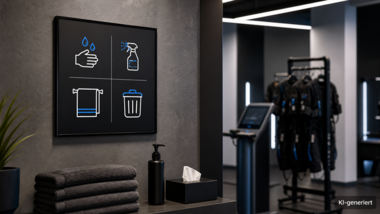 Zuständigkeitsübersicht an der Wand im Waschbereich eines EMS-Studios